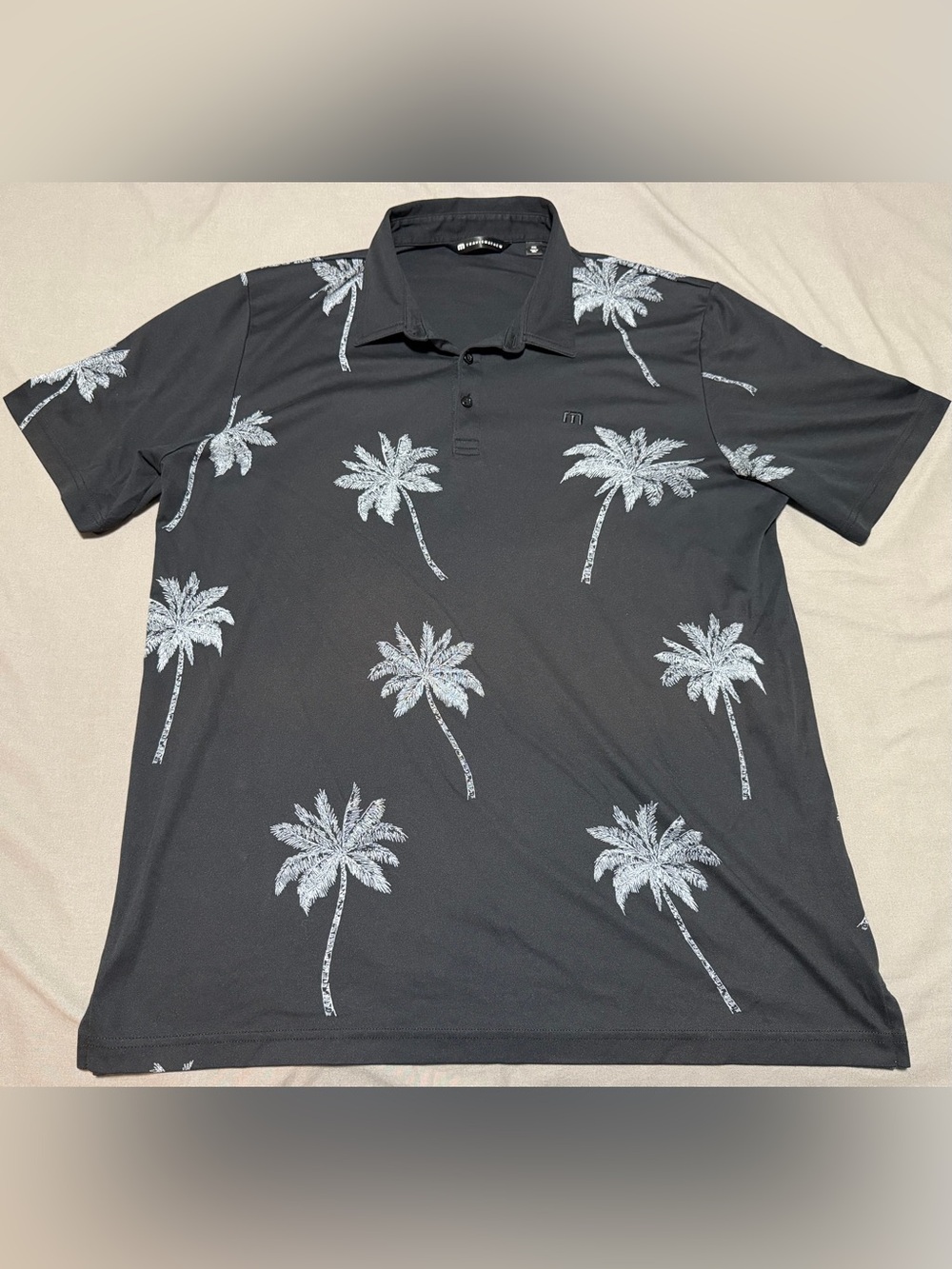Travis Mathew Polo Shirt Men Size 2XL Palm Tree Print Short Sleeve Cotton Blend